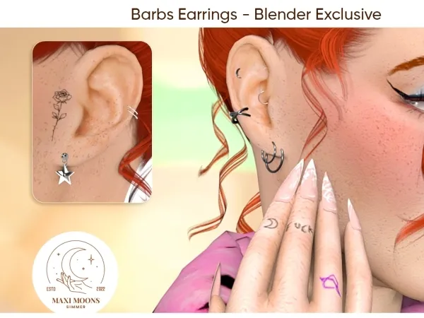 Alpha Barbs Earrings Blender Exclusive - The Sims 4 Custom Content