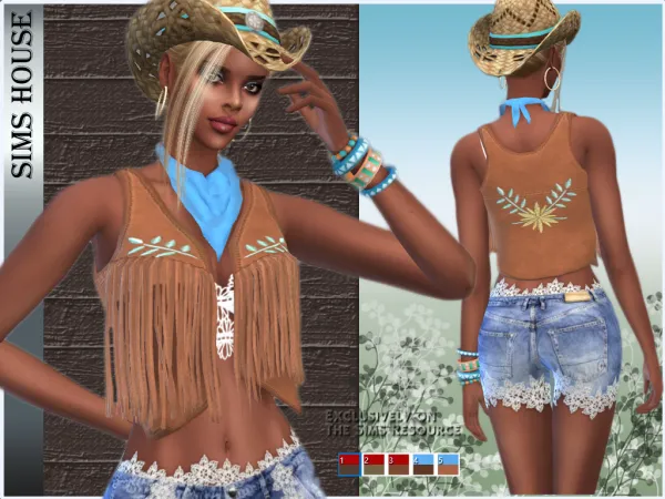 Alpha WOMEN'S WAISTCOAT WITH FRINGE AND NECKSHIELD - The Sims 4 Custom Content