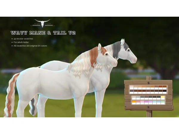 Maxis Match Wavy Mane Tail V2 Recolor (All EA colors) by Buckaroo Ranch - The Sims 4 Custom Content