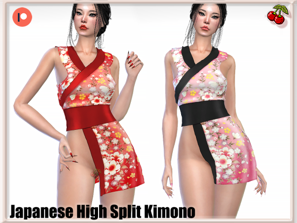 Alpha Japanese High Split Kimono by simsfinds - The Sims 4 Custom Content