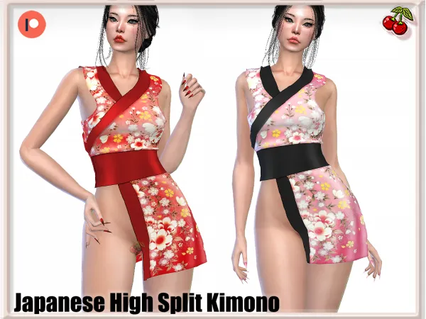 Alpha Japanese High Split Kimono by Harmonia's Secret - The Sims 4 Custom Content