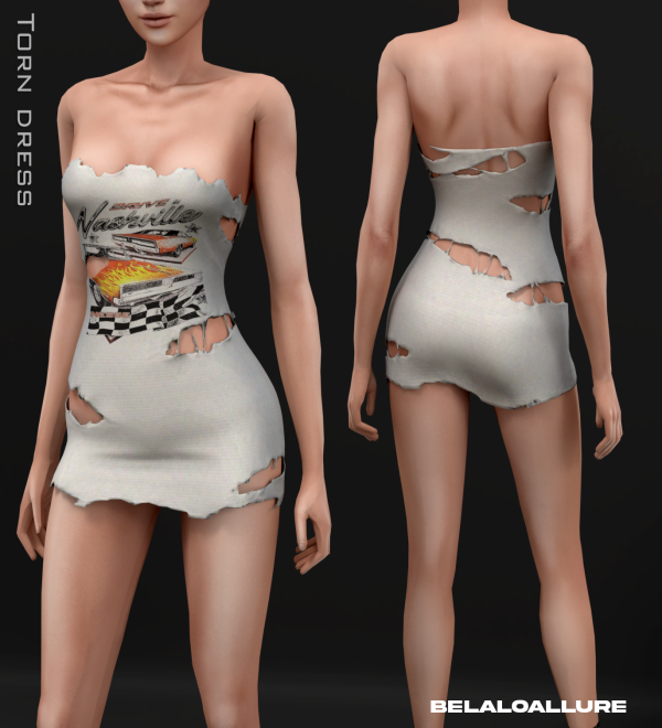 Alpha Torn Dress by simsfinds - The Sims 4 Custom Content
