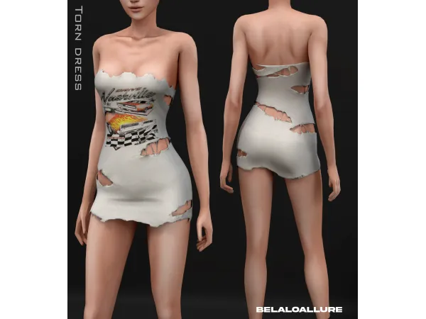 Alpha Torn Dress by Belaoallure - The Sims 4 Custom Content