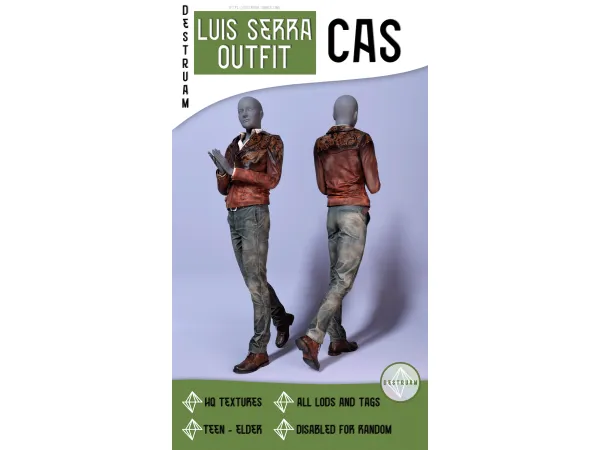 Alpha Luis Serra outfit - The Sims 4 Custom Content
