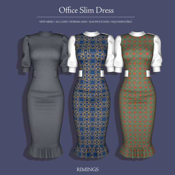 Alpha [RIMINGS] Office Slim Dress by simsfinds - The Sims 4 Custom Content