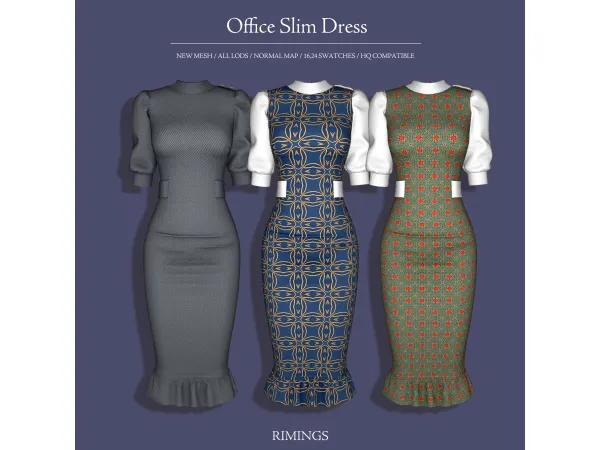 Alpha [RIMINGS] Office Slim Dress by RIMINGS - The Sims 4 Custom Content