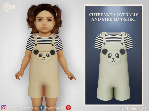 Alpha Cute summer panda overalls and striped t shirt for toddler boys and girls in 7 colors - The Sims 4 Custom Content