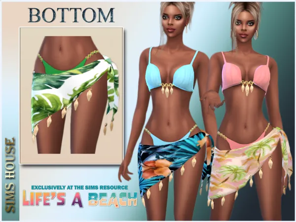Alpha PAREO WITH LEAVES - The Sims 4 Custom Content
