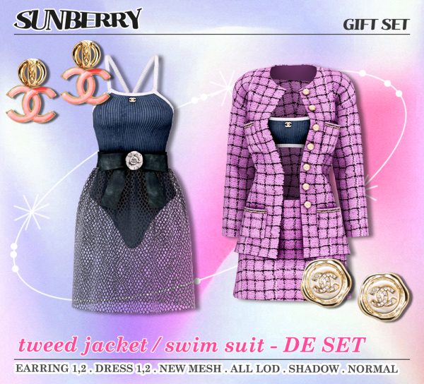 Alpha GIFT SET CH tweed swim suit 2216 by simsfinds - The Sims 4 Custom Content