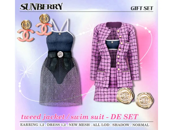 Alpha GIFT SET CH tweed swim suit 2216 by SUNBERRY - The Sims 4 Custom Content