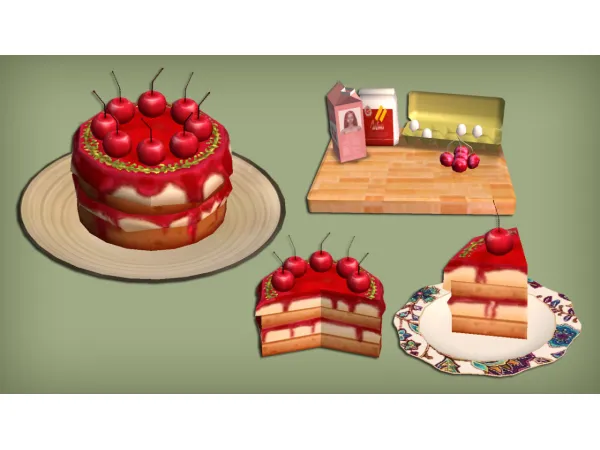 Matcha Strawberry Crepe Cake Victoria Sponge Cake and Blueberry Cheesecake for - The Sims 2 Custom Content