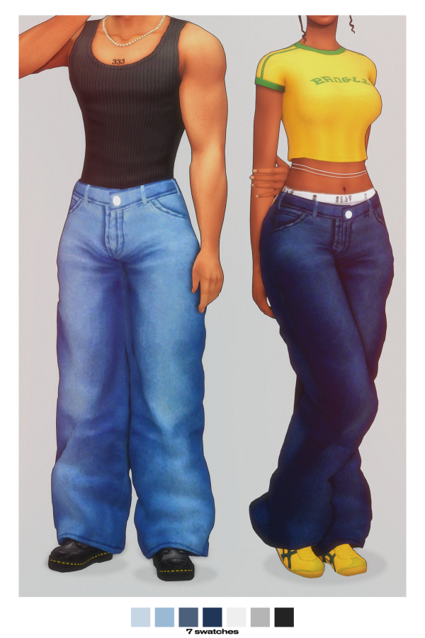 Maxis Match backtrack 's Low Waist Loose Baggy Denim Jeans recolored in a maxis match style by simsfinds - The Sims 4 Custom Content