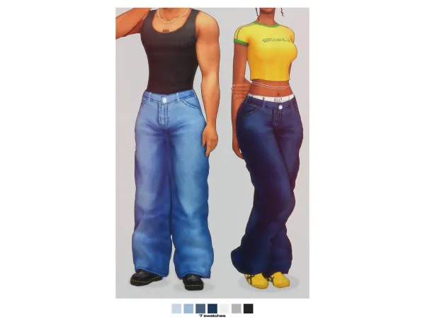 Maxis Match backtrack 's Low Waist Loose Baggy Denim Jeans recolored in a maxis match style - The Sims 4 Custom Content