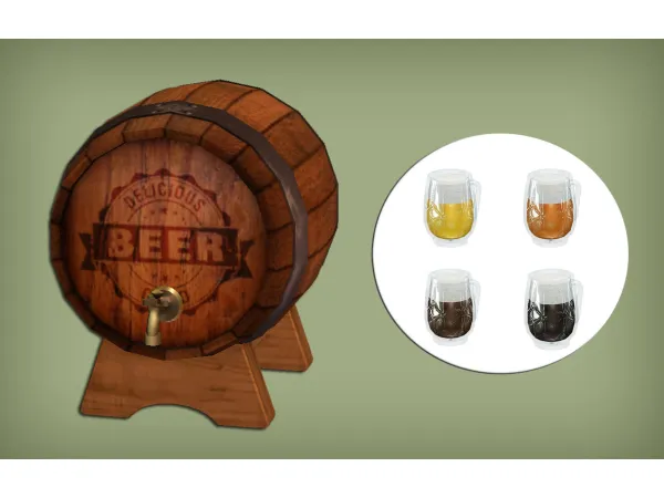 Oak Beer Barrel Functional for - The Sims 2 Custom Content