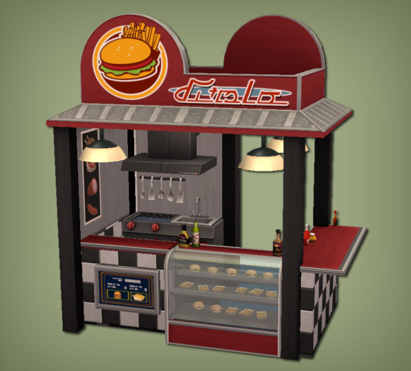 Burger and Fries Functional Stand for by simsfinds - The Sims 2 Custom Content