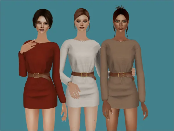 Belted V Neck Dress - The Sims 2 Custom Content