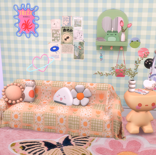 Alpha Boho throw blanket couch Cartoon end table by hydrangeachainsaw - The Sims 4 Custom Content