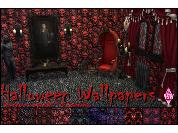 Mix Halloween Wallpapers by Annett's Sims 4 Welt ASW - The Sims 4 Custom Content
