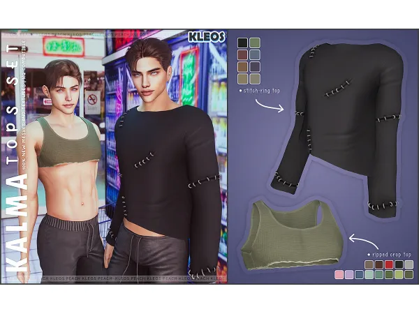 Alpha PEACH Kalma Tops Set by Kleos Sims - The Sims 4 Custom Content