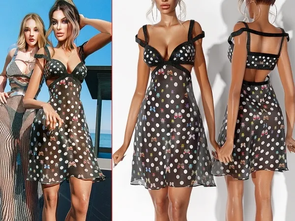 Alpha Summer Dotted Sheer Dress - The Sims 4 Custom Content
