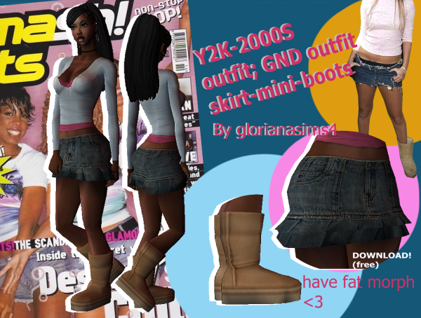 sims 2 GND 2000S skirt outfit w mini winter boots by simsfinds - The Sims 2 Custom Content