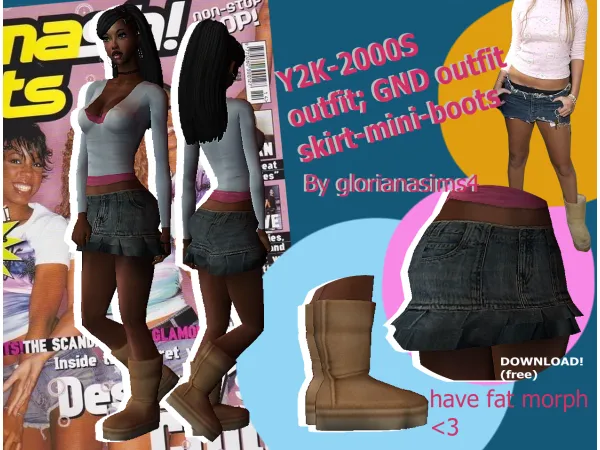sims 2 GND 2000S skirt outfit w mini winter boots - The Sims 2 Custom Content