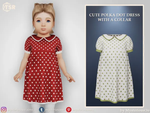 Alpha Cute polka dot dress with a collar for toddlers in 12 colors - The Sims 4 Custom Content