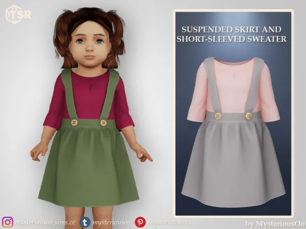 Alpha Suspended skirt and short sleeved sweater in 9 colors for toddlers by simsfinds - The Sims 4 Custom Content