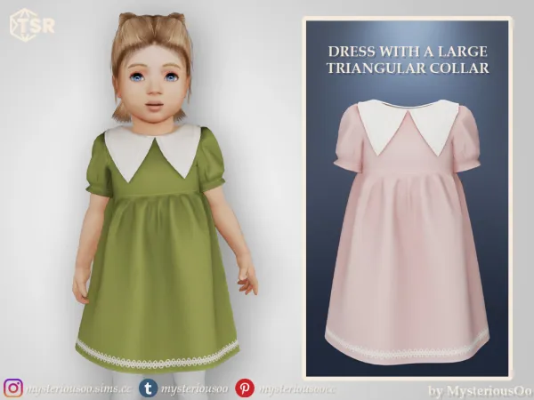 Alpha Dress with a large triangular collar in 12 colors for toddlers - The Sims 4 Custom Content