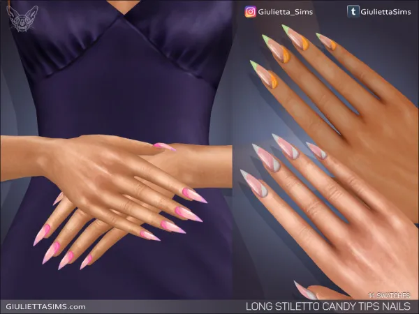 Alpha Long Stiletto Candy Tips Nails by simsfinds - The Sims 4 Custom Content