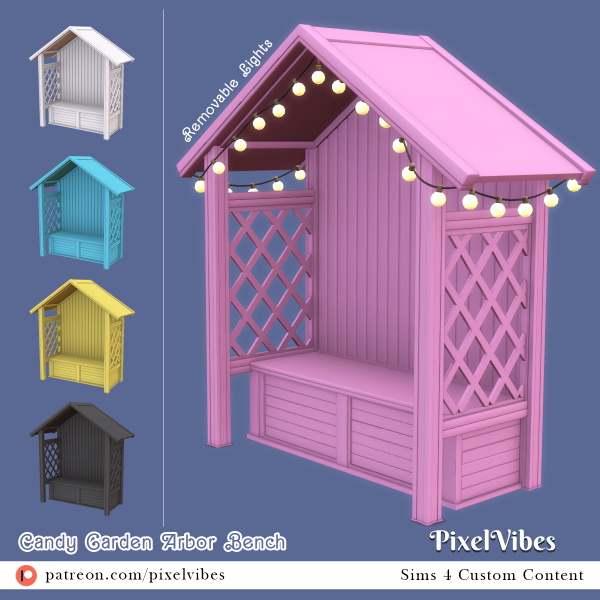 Mix Candy Garden Arbor Bench by pixelvibes - The Sims 4 Custom Content