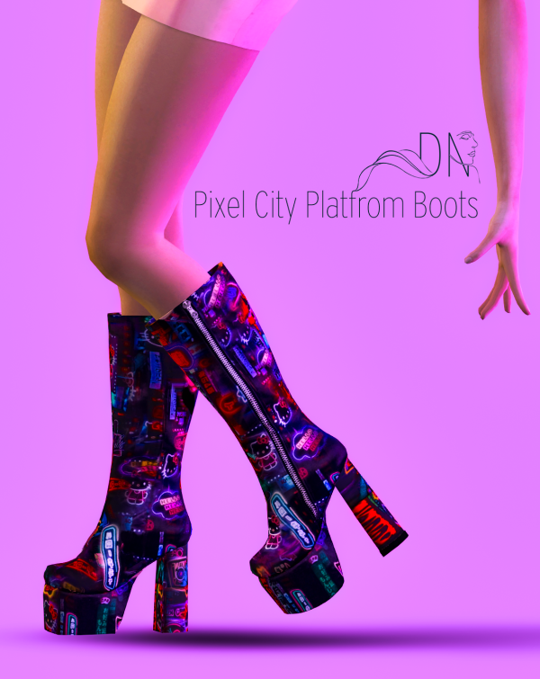 Alpha Pixel City Platform Boots by sorensms - The Sims 4 Custom Content