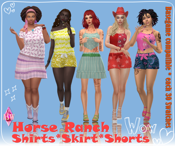 Maxis Match Horse Ranch Shirts Shorts Skirts by simsfinds - The Sims 4 Custom Content