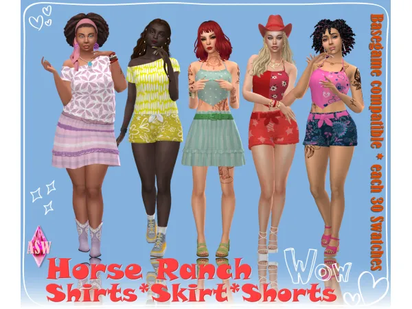 Maxis Match Horse Ranch Shirts Shorts Skirts by Annett's Sims 4 Welt ASW - The Sims 4 Custom Content