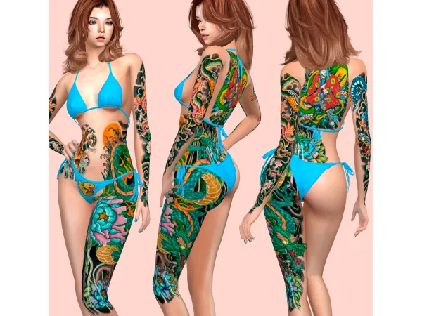 Mix Color Tattoo Diamond Lotus Full by Jennifer Jennisims - The Sims 4 Custom Content