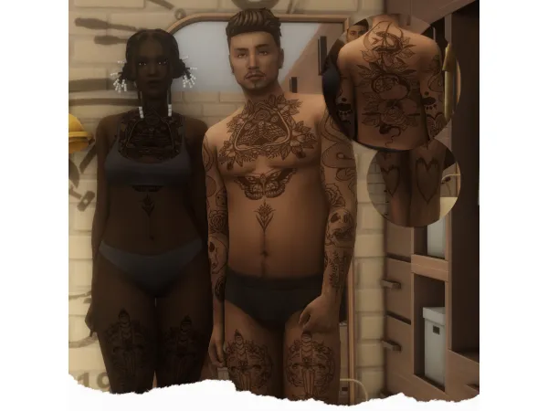 Mix LUCAS a chest and upper back tattoo by Wrixie - The Sims 4 Custom Content