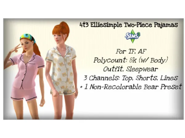 4t3 Elliesimple Two Piece Pajamas - The Sims 3 Custom Content