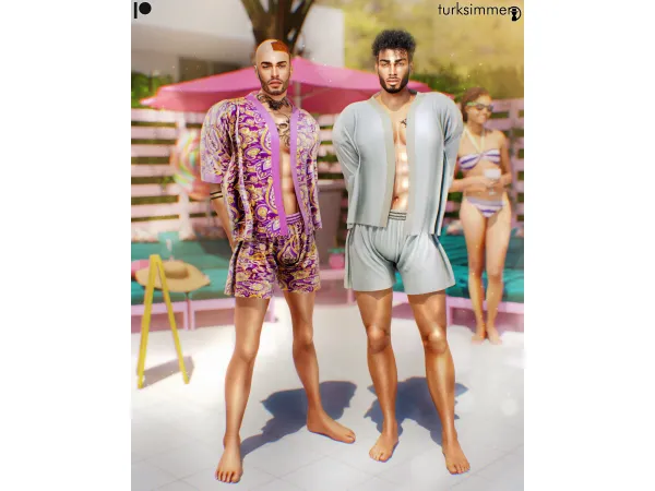 Omar and Miguel SET - Kimono S265 + S267 & Drawstring Waist Shorts S266 + S268 by turksimmer