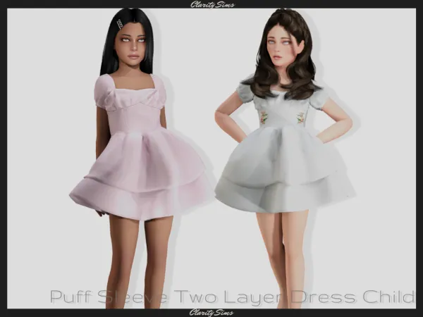 Alpha Puff Sleeve Two Layer Dress Child by clarity-sims - The Sims 4 Custom Content