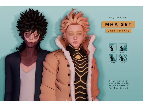 Maxis Match MHA HAIR SET Dabi and Hawks by simsfinds - The Sims 4 Custom Content