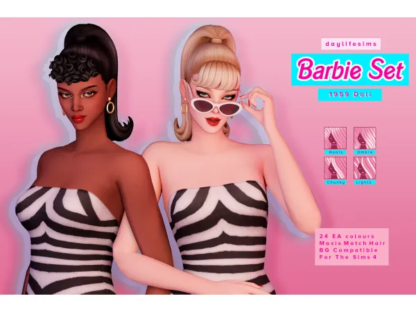 Maxis Match BARBIE HAIR SET 1959 Doll by simsfinds - The Sims 4 Custom Content
