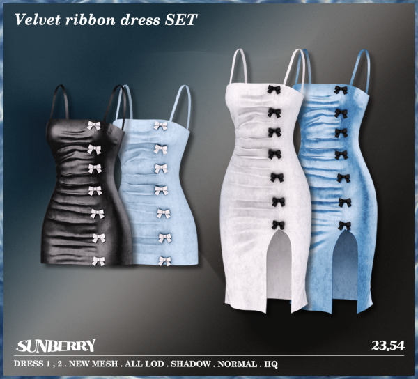 Alpha ]Velvet ribbon dress SET 2354 by simsfinds - The Sims 4 Custom Content