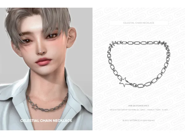 Alpha CELESTIAL CHAIN NECKLACE by WATERBLUE - The Sims 4 Custom Content
