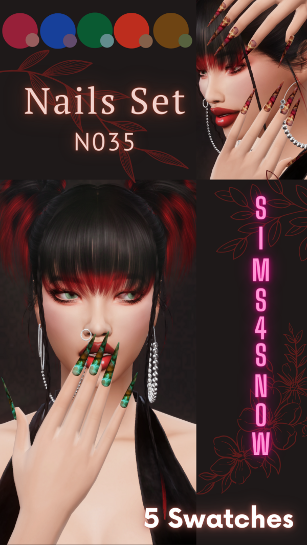 Mix Nails Set N035 by simsfinds - The Sims 4 Custom Content