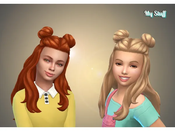 Maxis Match Space Buns Half Up for Girls by Kiara Zurk - The Sims 4 Custom Content