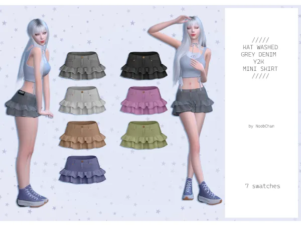 Alpha KAT WASHED GREY DENIM Y2K MINI SKIRT by NoobChan - The Sims 4 Custom Content