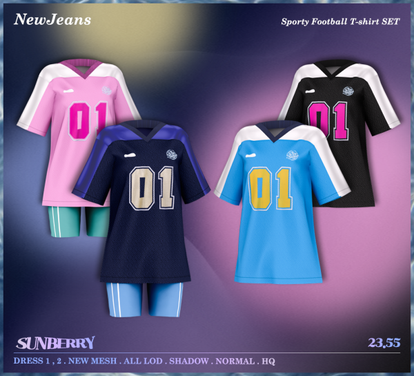 Alpha [SUNBERRY]NewJeans Sporty Football T shirt SET 2355 (Early access) by simsfinds - The Sims 4 Custom Content