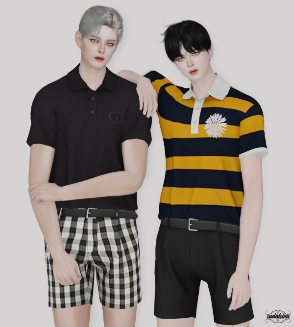 Alpha [sudal] Polo t shirt belt short pant 2 sims by simsfinds - The Sims 4 Custom Content