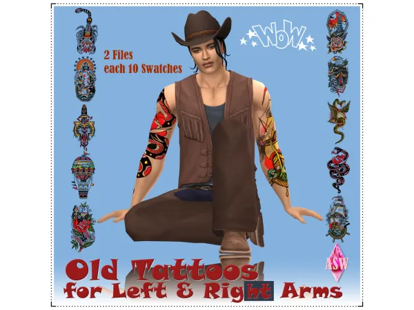 Mix Old Tattoos for Left Right Arms by Annett's Sims 4 Welt ASW - The Sims 4 Custom Content