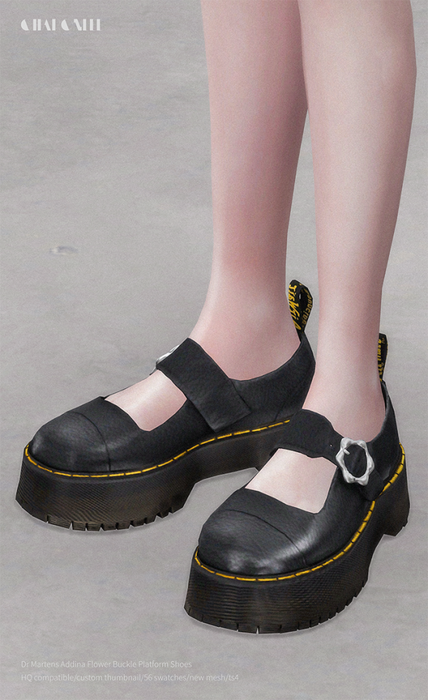 Alpha Dr Martens Addina Flower Buckle Platform Shoes by simsfinds - The Sims 4 Custom Content